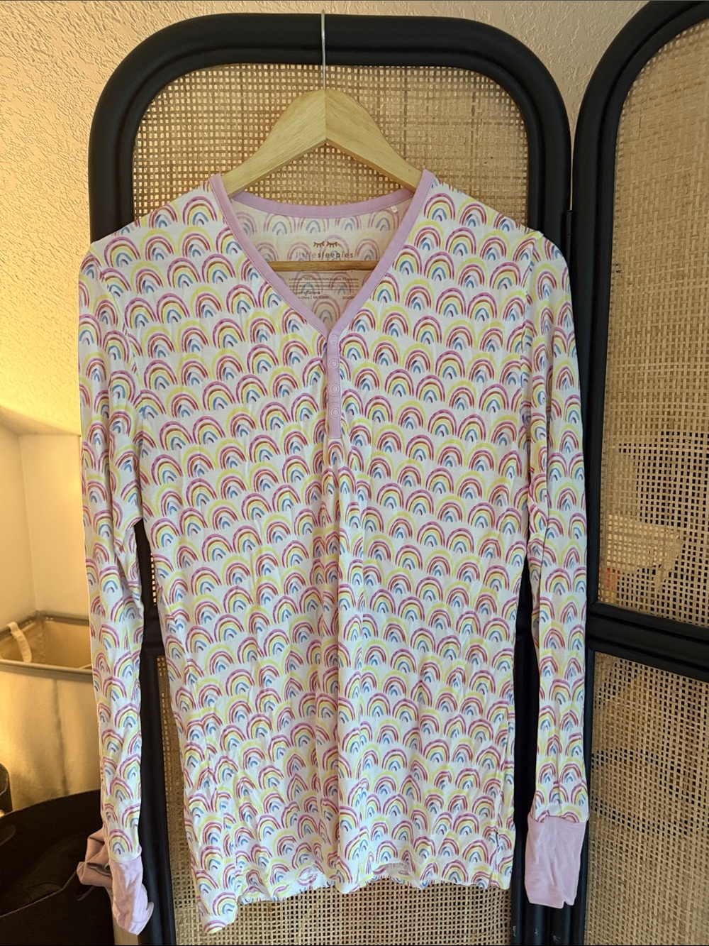 Little Sleepies Womens Pastel Rainbows Bamboo Long Sleeved Pajama Top Pink Small